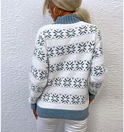 Blusas de gola alta feminina suéteres de neve de flocos de neve com manga longa de manga comprida suéter de suéter casual