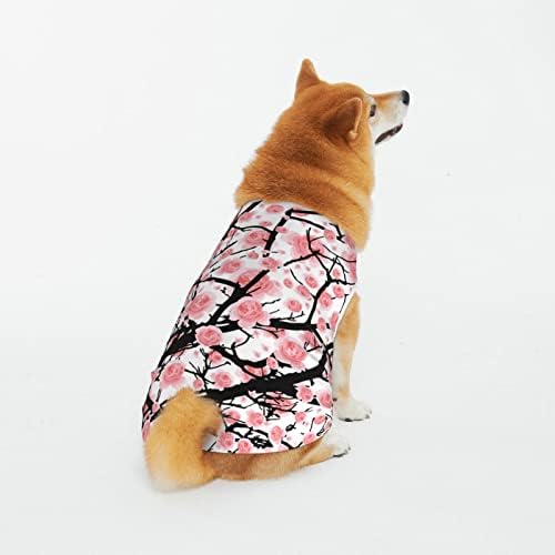 Camisas de estimação de algodão Camisas de animais de flor-árvore-pinça-cereja Fantas de cachorro Pijamas de cão de cachorro