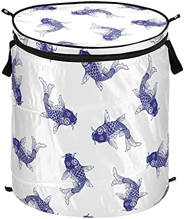 Carpa Fish Roup Up Up Up Laundry Turme com tampa com zíper cesta de roupa dobrável com alças Organizador de roupas