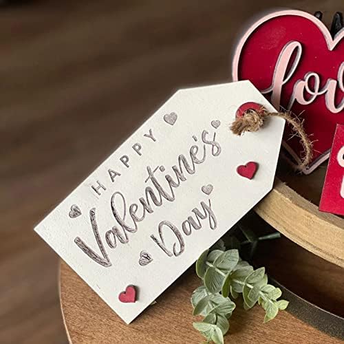Decoração do dia dos namorados- 7pcs Decoração de bandeja em camadas de madeira amor sinais de coração