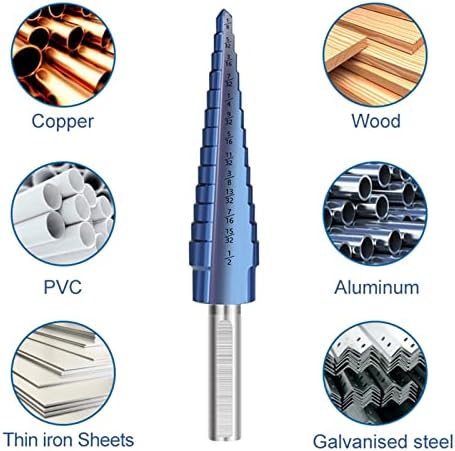 XMeifeits Etapa Drill HSS BIT BIT 3/16-1/2,1/8-1/2,1/4-3/4 3PCS PERCULAÇÃO DE METAL METAL BINLE