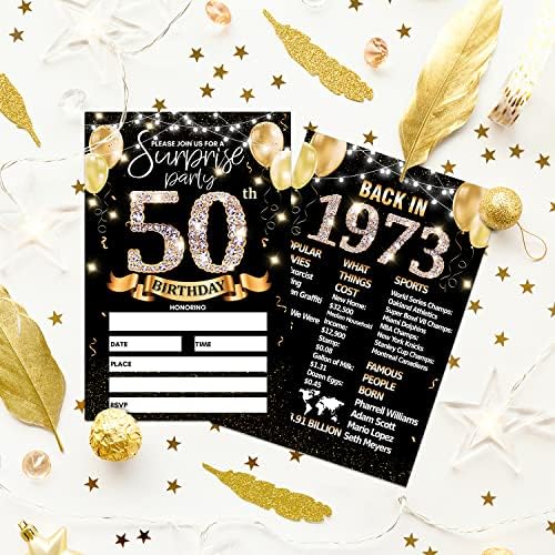 Cartão de convite de festa de aniversário de 50º aniversário - Convites de ouro preto com a impressão de pôsteres