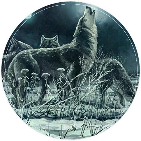 Bando bando de lobos à noite, o líder uiva para a lua, capacho sem escorregamento de 15,7 de tapete redondo tapetes tapetes