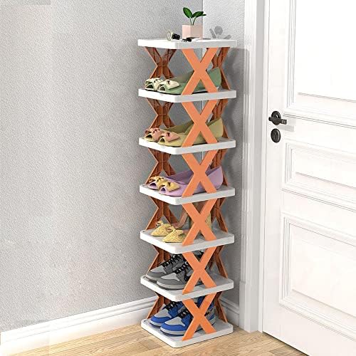 Laigoo vertical estreito rack, prateleira de sapato grátis para o corredor de entrada do armário, 8 níveis de altura organizador de sapatos - azul
