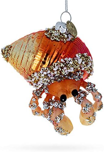 Ornamento de natal de vidro de caranguejo e ermitido laranja