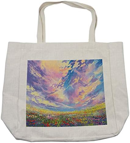Bolsa de compras pastoral de Ambesonne, vale pastoral sob a natureza surreal sonhadora de flores florescentes florescentes florescentes,
