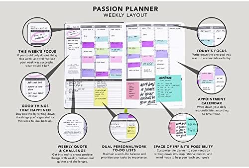 Agenda semanal anual de Passion Planner Weekly 2023, orientado a gols, calendário de compromisso, diário de reflexão