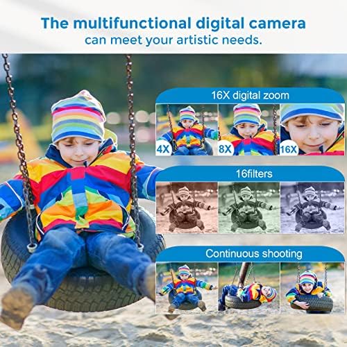 Câmera digital, Ruahetil AutoFocus FHD 1080p 48MP Câmera de Vlogging de Vlogging com cartão de memória de 32 GB, 2 modos de carregamento 16x Zoom Compact Camera Point e Shoot Camera for Kids adolescentes adolescentes
