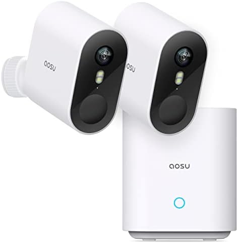 Aosu Security Cameras Wireless Outdoor, Sistema de Segurança em Casa 2K HD com Visualização Ultra de 166 °, Visão de Bateria