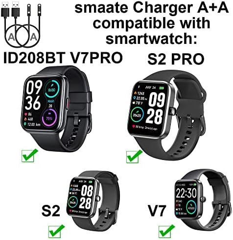 SMAATE CHARGERS 2-PACK COMPATÍVEIS COM TOZO S2, ENOMIR ID208BT, SKG V7 V7PRO, ID205L, GRV FC1, ID205U/S REALFIT, AEAC ID207, POPGLORY P66, LIUFIUEQ P86 Smart Watch Substitui