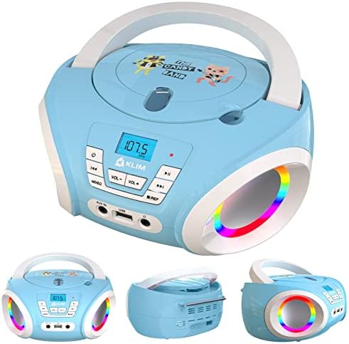 Klim Candy Kids Boombox CD Player For Kids New 2023 + FM Radio + baterias incluídas + CD de rádio azul fofo com alto