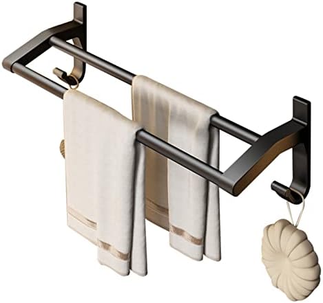 Toalheiro Stands Rack de toalha Rack de toalha preto Towel com toalha de gancho sem broca de haste dupla montada adesiva automática