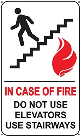 No caso de incêndio, não use elevadores, use sinal de escada para segurança pública, atenda códigos de segurança contra incêndio, 8 polegadas x 5 polegadas 0,06 ”de plástico comercial pesado, interno/externo