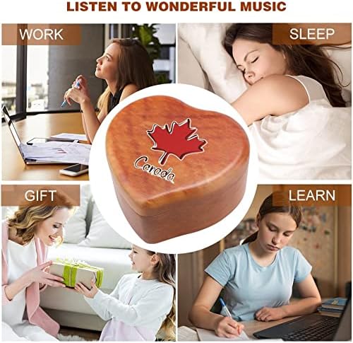 Canadá Maple Leave Heart Music Box de madeira Caixas musicais Melhor presente para aniversário de aniversário de aniversário