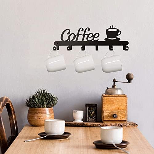 Porta de caneca de café Jiayong, rack de caneca de café suspensa montada na parede com 6 ganchos, barra de caneca de metal