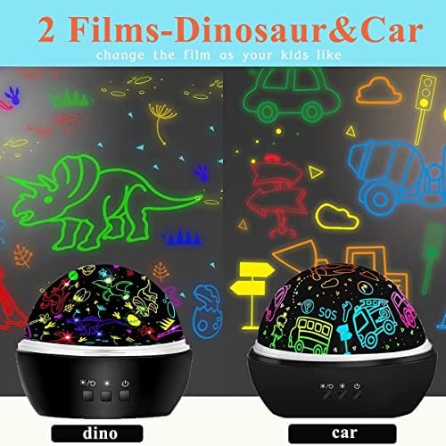 Luz noturna para crianças, dinossauros luz noturna para decoração de quarto de crianças, dino e carros projector de luz noturna