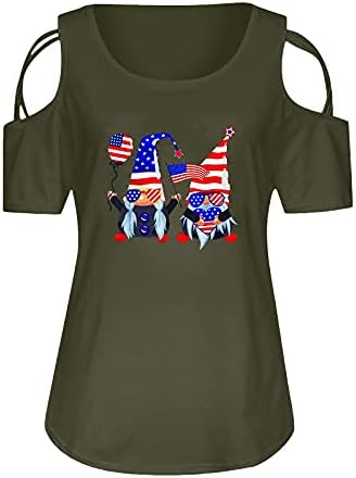 4 de julho camisetas para mulheres de manga curta Túdos de decote em V American Flag Stripes Tie-Dye Patriótico Túdos de túnica