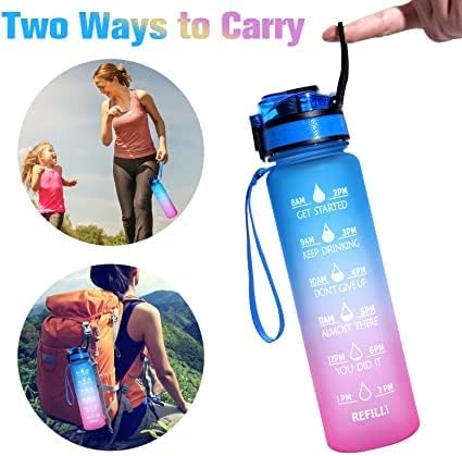 ANFA 32 oz grande garrafa de água com fabricante de tempo motivacional à prova de vazamento BPA Botty Bottle Bottle para acampamento de ginástica de fitness e esportes ao ar livre