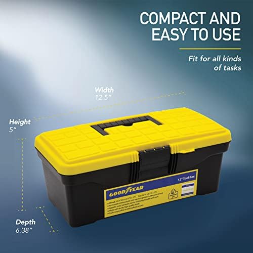 Goodyear 12 [Small] Mini -Tool Box para ferramentas de hobby, caixa de armazenamento de acessórios com alça, bandeja interna