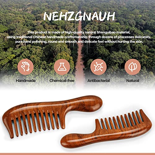 Pente de madeira de dente largo de Nehzgnauh, adequado para homens, cabelos compridos de homens, mulheres e crianças, cabelos encaracolados,
