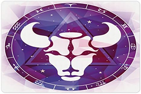 Taurus Lunarable tapete de estimação para comida e água, zodíaco no touro com triângulo geométrico sobre a imagem de fundo espacial, retângulo de borracha retângulo para limpeza para cães e gatos, violeta branco roxo branco