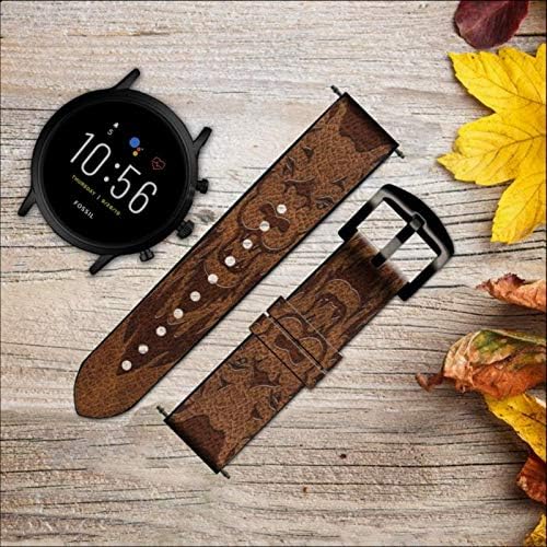 CA0363 Leo Zodiac Tattoo Brown Graphic Print Leather & Silicone Smart Watch Band Strap for Fossil Mens Gen 5e 5 4 Sport,