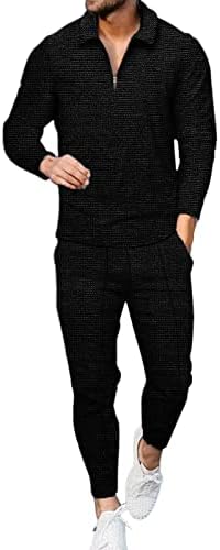 Roupos de tracks Men Roupos de 2 peças Coloque o outono de inverno zip -up camisa polo e calça conjunto de suor de jogging plus size