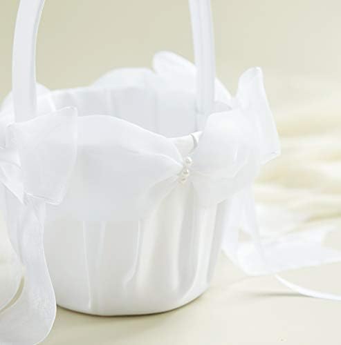 Atailove 2 PCs Conjunto de cesto de menina de flor - fada cestas de flores de casamento de renda de renda - branco