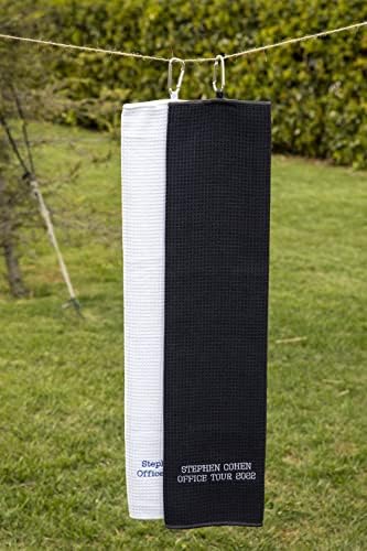 Presente personalizado de toalha de golfe personalizada - Escolha o seu design de monograma e adicione iniciais bordados - toalhas de golfe com tridões para sacos de golfe com ilhó e clipe de carabiner, gancho