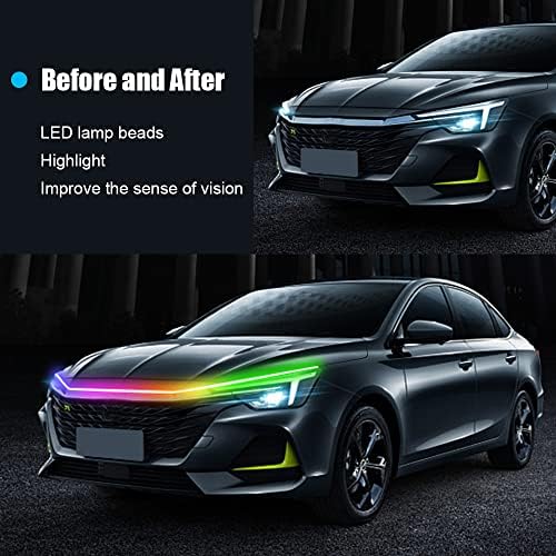 Chemini Car Hood LED Light Strip App Control multicolor Exterior Faixa de luz LED de LED à prova d'água Luzes de corrida diurna de 60 polegadas para carros, caminhões, pacote SUV -1
