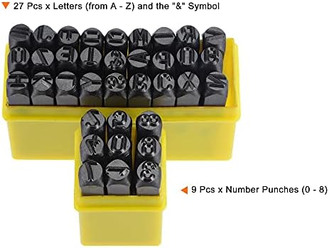 UXCELL 5/16 Número e carimbo de carta conjunto, A-Z & 0-9 Punch Press Fool para couro de plástico de metal couro