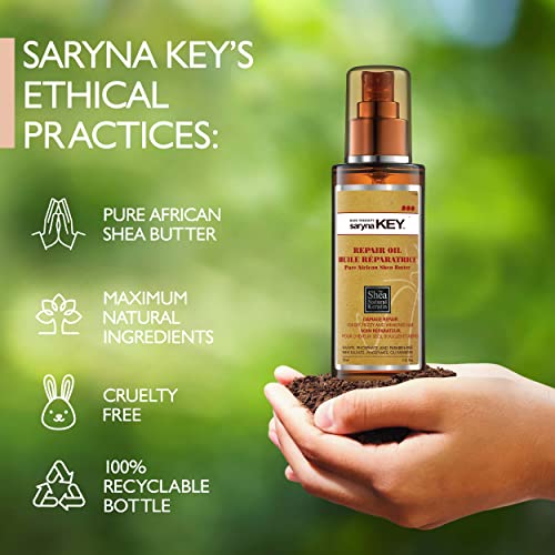 Óleo de cabelo da chave da Saryna para reparo de danos - manteiga de karité africana pura com queratina e vitamina E para