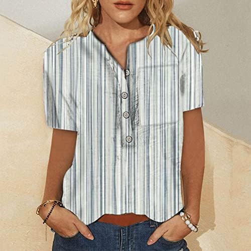 Blouses de verão feminino Butrinho de manga curta casual Botão de manga curta camisetas com bolso
