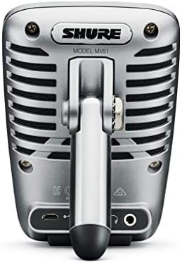 Shure MV51 Digital Microfone de Condensador de Diafragma Digital com Cabos USB, Lightning e USB-C-5 Modos Predefinidos DSP