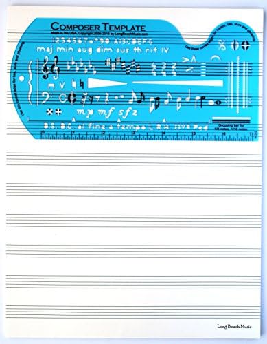 Modelo de composição do compositor estêncil para notas e símbolos de música com manuscritos de papel de equipe