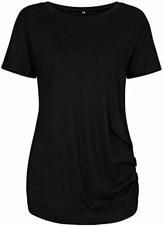 Camisetas casuais de pescoço de pescoço quadrado do gradiente solto vintage para mulheres, camisetas de manga curta respirável