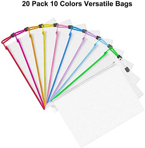 Jarlink 40 pacote 10 cores pacote de bolsa de malha de zíper com 20 bolsa de documentos de malha de zíper de 20 pacotes, tamanho