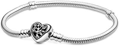 Pandora Pandora momentos Family Tree Heart Clop Snake Chain Bracelet, Clear CZ 925 Sterling Silver Charm Bracelet