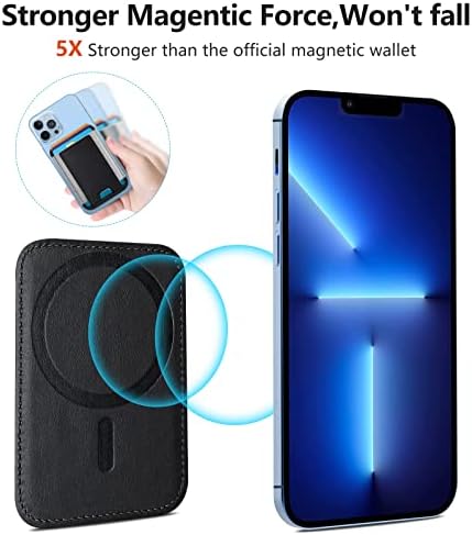 Porta de carteira de carteira magnética compatível com carteira Apple Magsafe para iPhone 14/13/12 Série, couro vegano PRIUME,