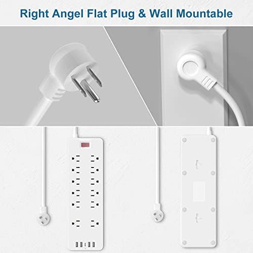 Protetor de punção de tira de energia com 12 pontos de venda com 4 portas USB e 1 porta Tipo-C e 12 pontos de venda