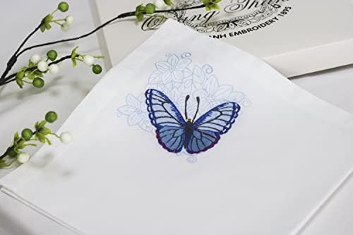 Bordado de Quang Thanh - guardanapos de algodão bordados de 20 ”x20” com designs de borboletas misturados, conjunto de 6 guardanapos