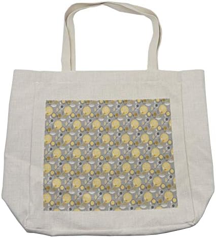 Bolsa de compras de flores amarelas de Ambesonne, padrão abstrato de geométrico 60 em cores de design moderno, bolsa