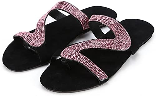 sandálias Hamovessi para mulheres Crystal Roman Sizer plus size plana Bling strass pérola plana de pé aberto sapatos