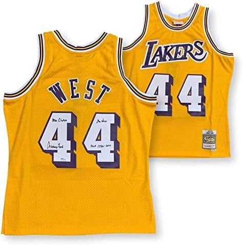 Jerry West autografou Lakers contratou Mitchell Ness Jersey Hof Logo PSA Gold - Jerseys de NBA autografadas