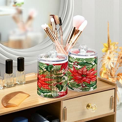 Alaza 2 Pack Qtip Dispenser Dispensador de Natal Poinsétias Flores Banetas Organizadoras de banheiro para bolas de algodão/swabs/almofadas/fio