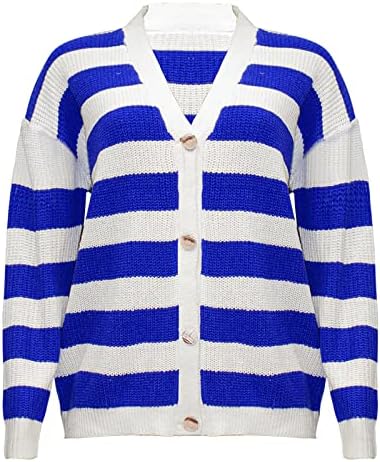 Sweater listrado para feminino Cardigan V-Bottle Buttle Down de manga longa Cardigans Cardigans Top Knit Outwear Casacos