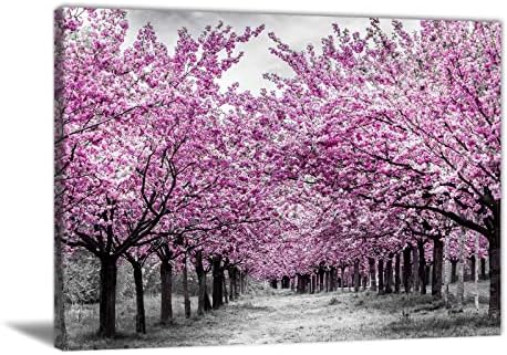 Cherry Blossom Tree Wall Art Flores rosa Pintura de cerejeira Fotos de flores rosa Arte de parede de parede preto