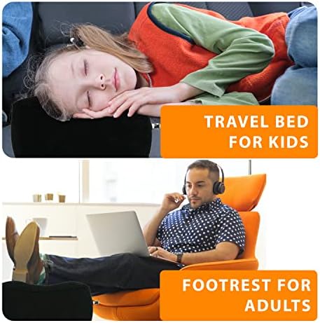 Skyrest Inflable Pound Rest Rest Traveld Pillow-Standard Height Airplane Creest para viagens de avião/carro/trem/casa/cama de escritório para crianças, extensor de assento confortável para crianças-preto, 2 pacote