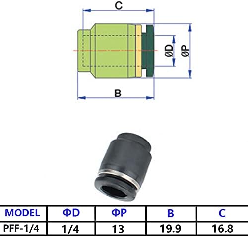 Jienk 10pcs 1/4 polegada Tubo od OD de tampa pneumática de tampa de tampa, ppf-1/4 push-in de plástico de conexão