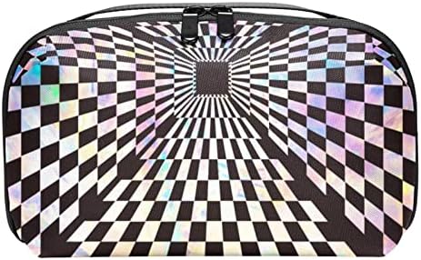 Carteira de bolsa de bolsa de viagem de caixa de transmissão de estojo USB Acessório do organizador de bolso Zipper, psique, verifique 3d Art Resumo Rainbow Black